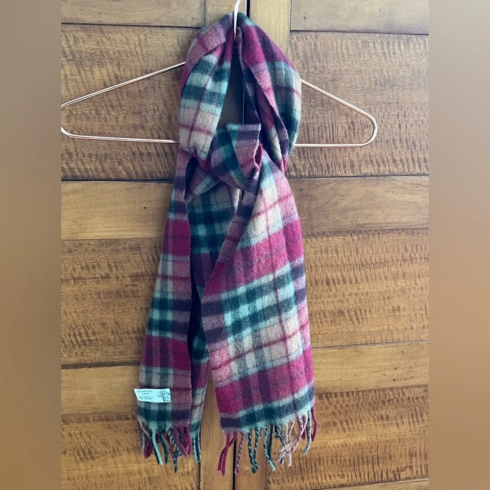 🐑Lambswool Plaid Unisex Scarf | Shepherds Land | Muted Magenta/Green/Tan/Black